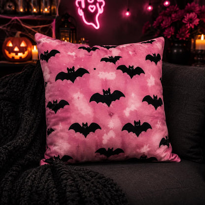 Pink Bat Pattern Pillow
