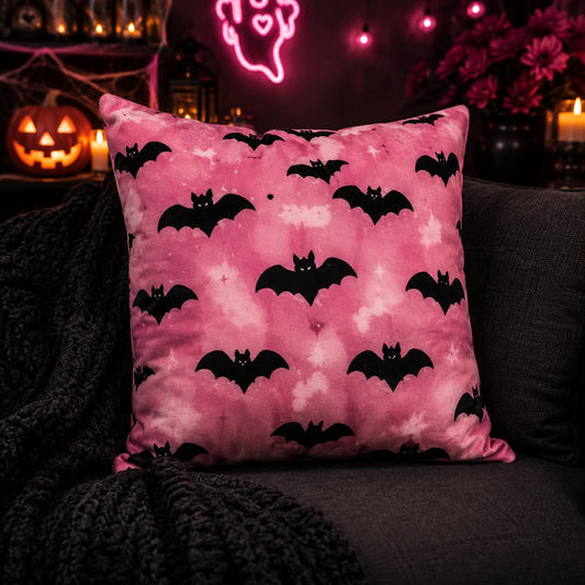 Pink Bat Pattern Pillow