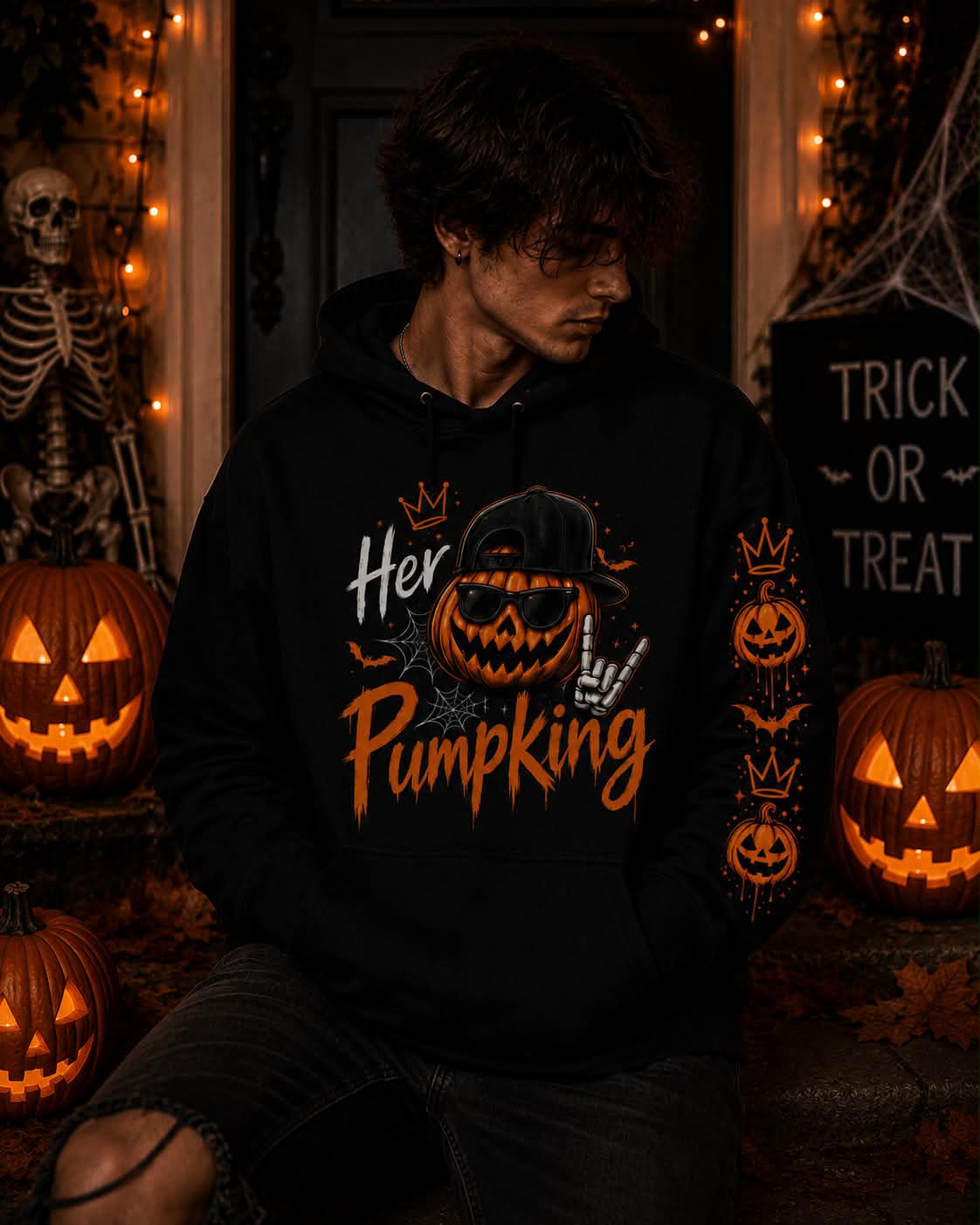 Pumpking Halloween Hoodie — 'Her Pumpking' Scary Jack-O’-Lantern Pullover
