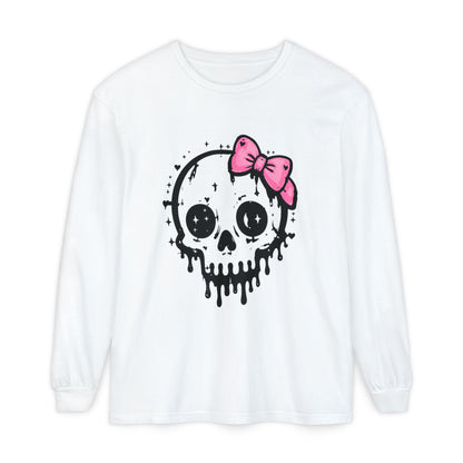 Cute Dripping Skull Long Sleeve Tee — Pink Bow Gothic Graphic Shirt