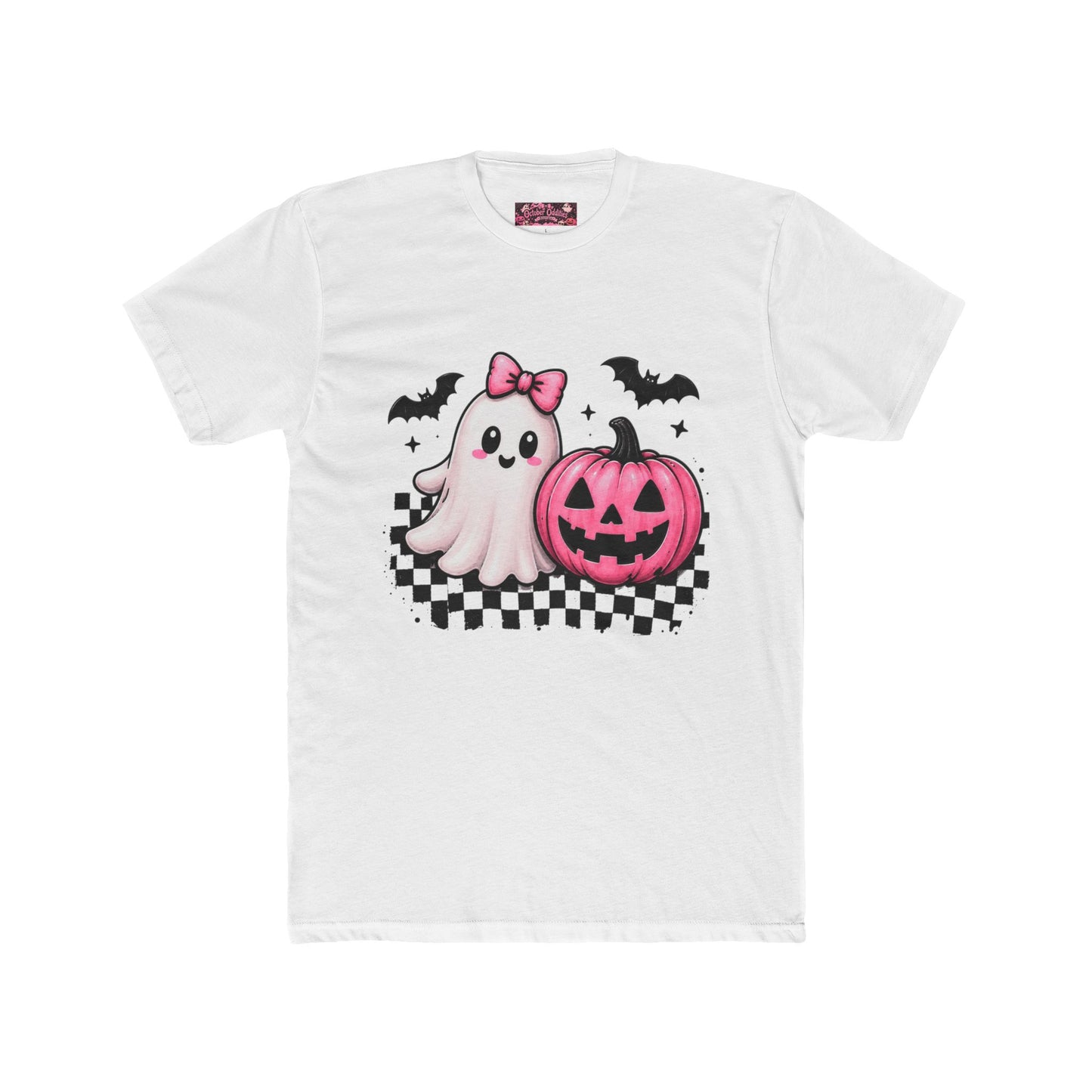 Cute Pink Ghost & Jack-o’-Lantern Halloween Tee