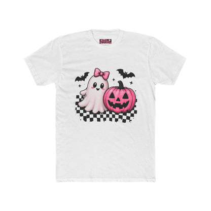 Cute Pink Ghost & Jack-o’-Lantern Halloween Tee