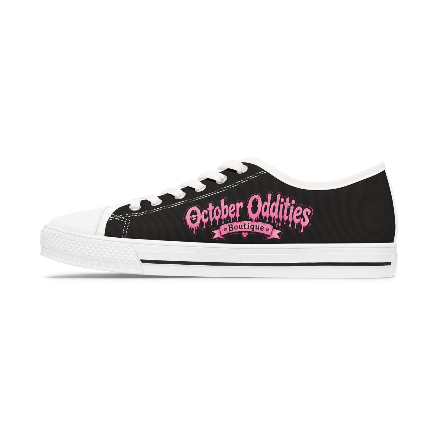 Cute Pink Ghost & Bat Low Top Sneakers — Women's Halloween Casual Shoes