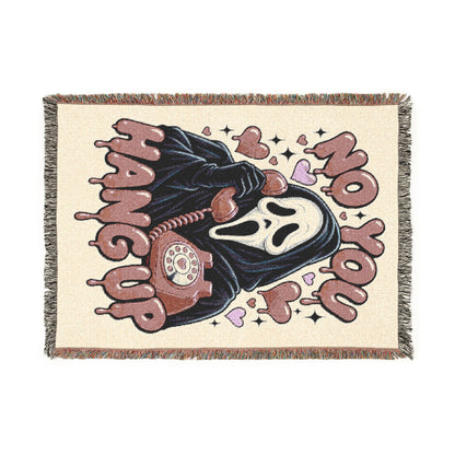 Scream Mask Woven Throw Blanket — "No More" Retro Horror Graphic