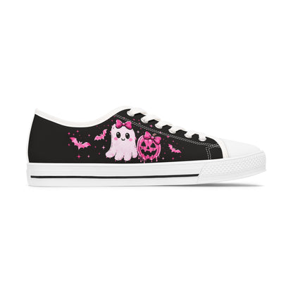 Cute Pink Ghost & Bat Low Top Sneakers — Women's Halloween Casual Shoes
